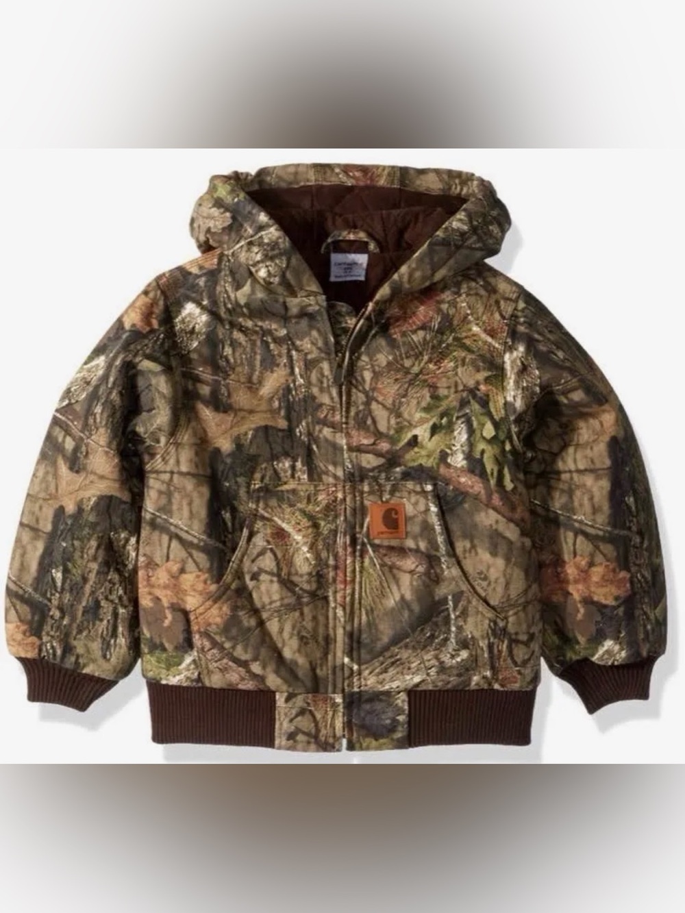 Carhartt Kids Camo Puffer Jacket with Brown Trim
